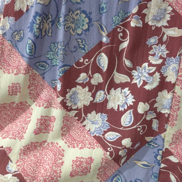 MAURICES Patchwork Floral Print Long Sleeve Peplum Top, V Neck, Smocked Chest - Picture 10 of 15